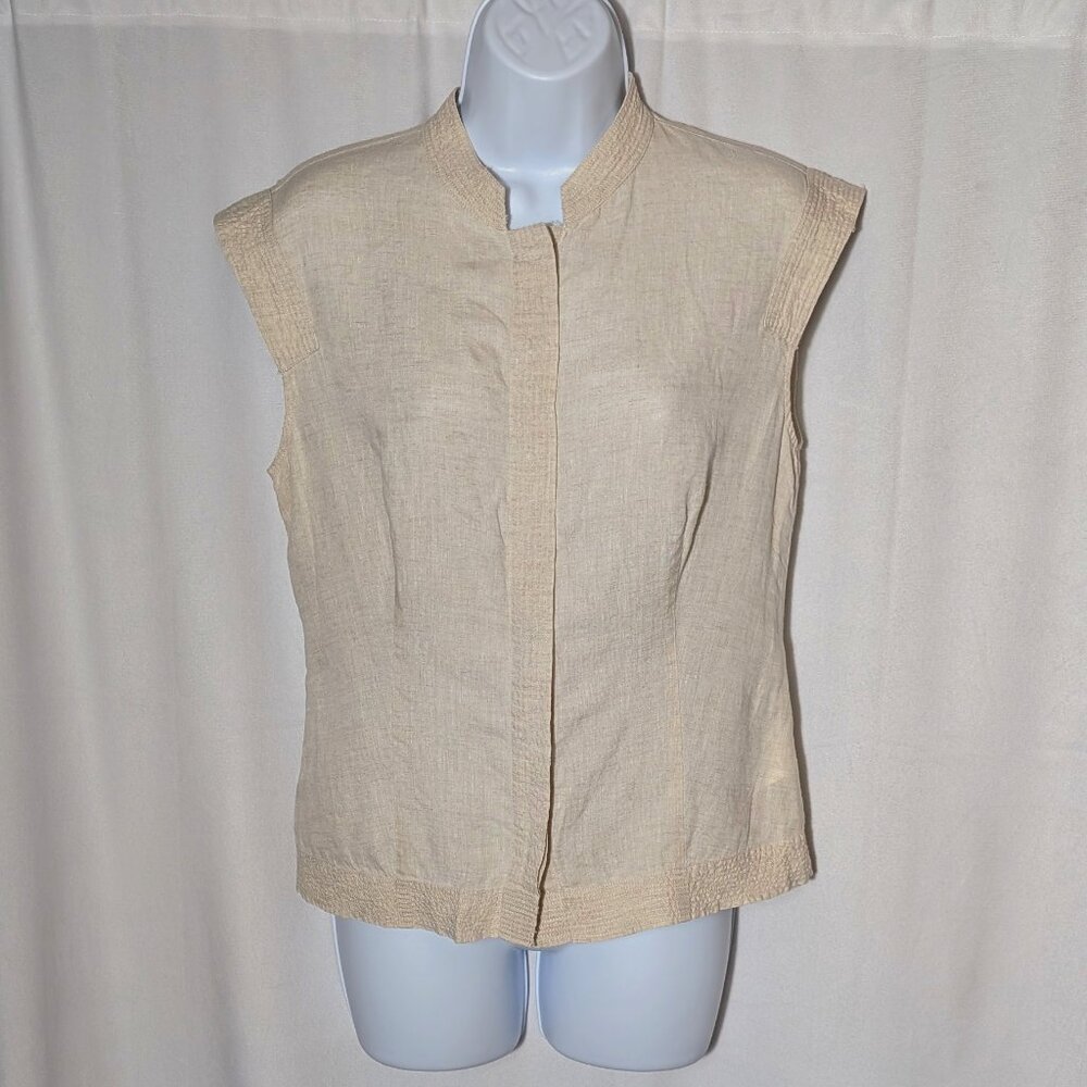 PART TWO Denmark 100% LINEN shirt cami top vest Sz S or 34 EU SNAP BUTTONS BEIGE